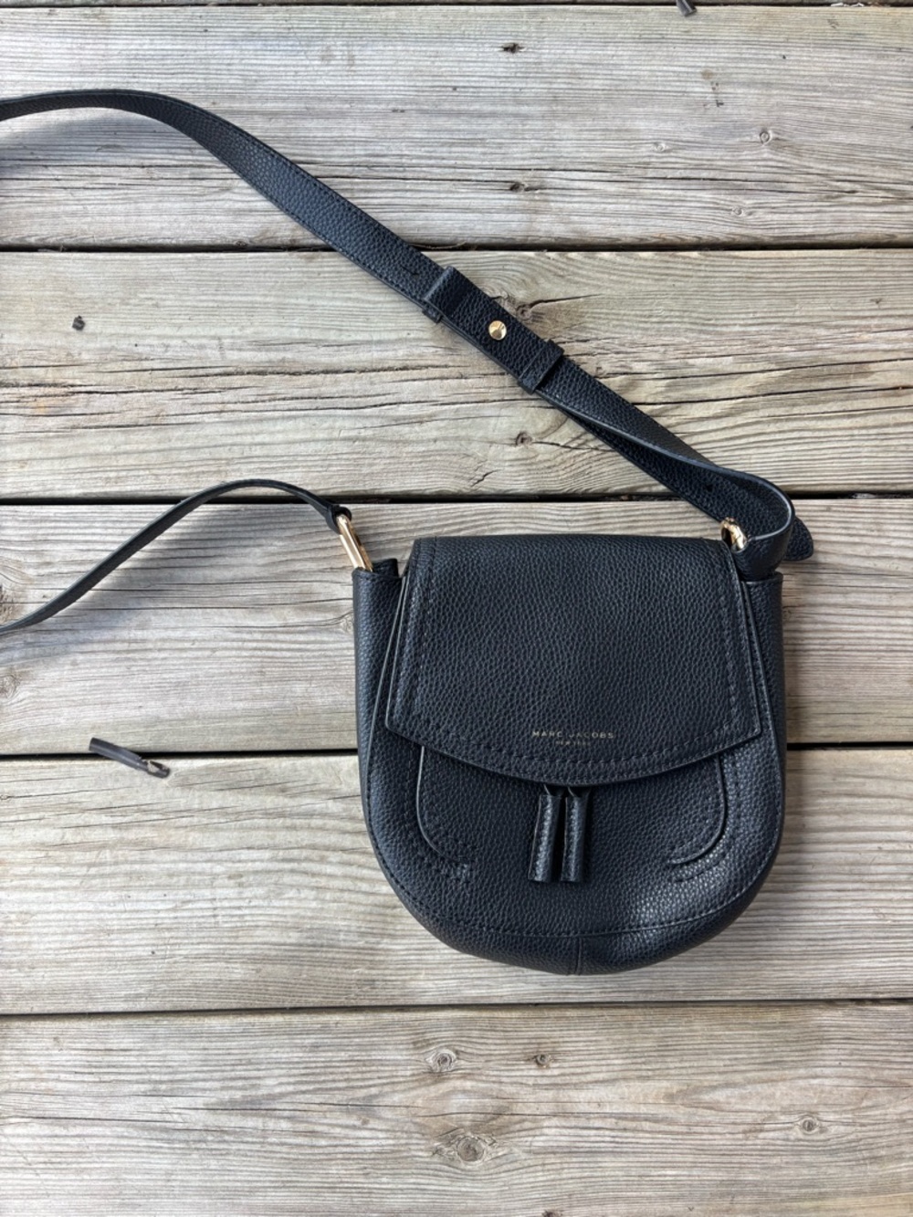 Marc Jacobs Black Pebbled Leather Saddle Crossbody Tassel